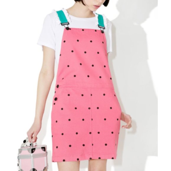 pink denim dungaree dress